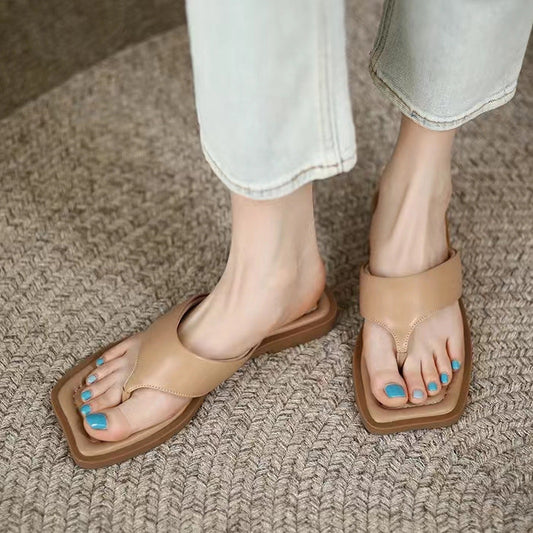 Women's French Style Flat Square Toe Summer Sandals