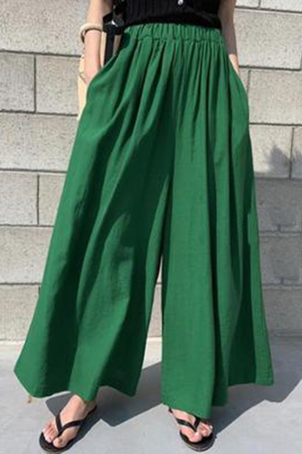 Summer Women's Fashion Solid Color Cotton Wide Leg Pants Casual Pants