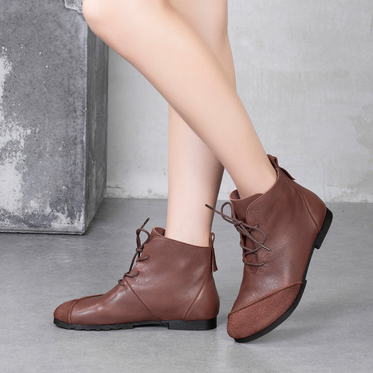 Concise Style Oxford Shoes For Women Leather Handmade Ankle Boots Black/Coffee