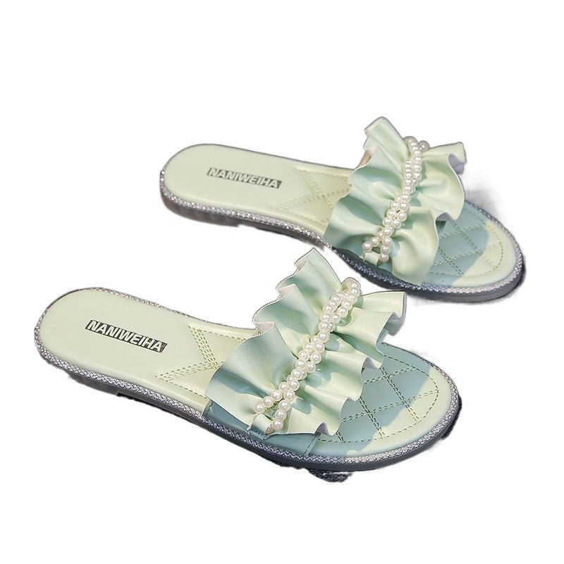 Women's Pearl Rhinestone Summer Outdoor Fashion Flat Sandals