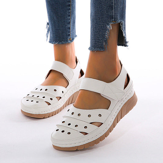 Women's Casual Platform Flat Comfort Breathable Leather Walking Shoes