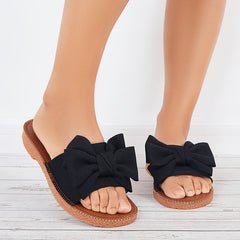 Bow Flat Slide Sandals Open Toe Slip on Beach Slippers