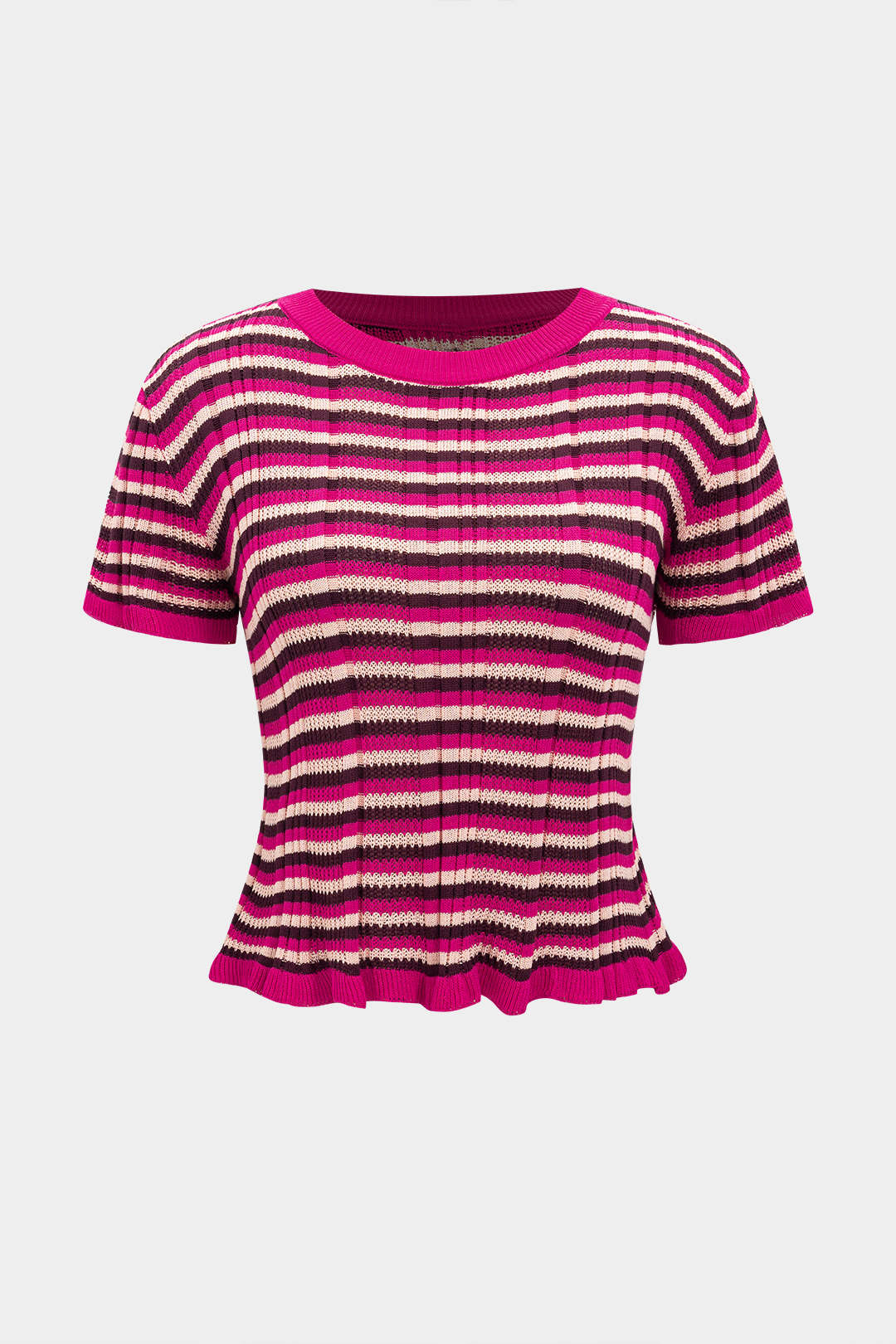 Stripes Contrast Print Knit Patchwork Short-Sleeve Top