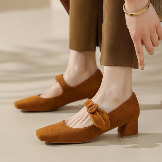 Mela Square Toe Block Heels Mary Jane Shoes