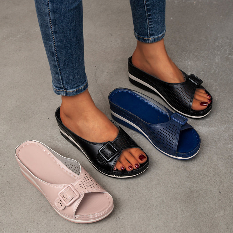 Female One-Word With Fish Mouth Sandals And Slippers Slope Heel Platform Slope Heel Casual Shoes
