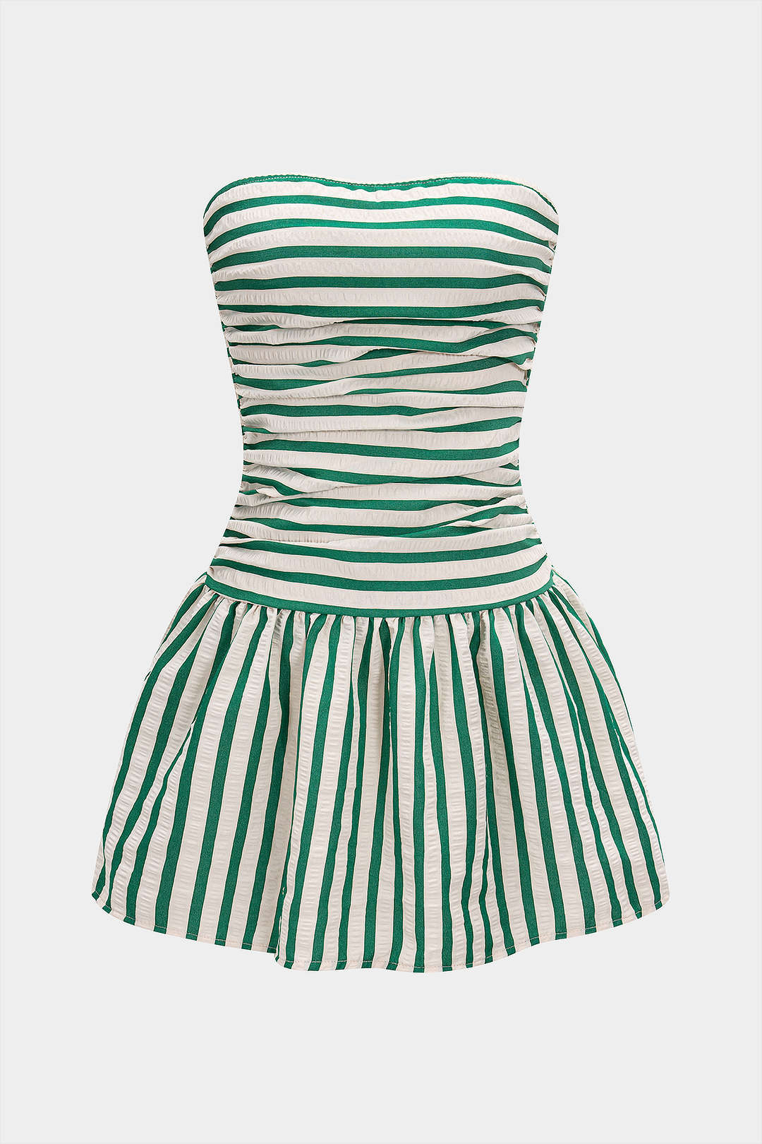 Stripes Print Smocked Strapless Backless Sleeveless Mini Dress