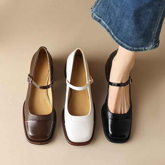 Cheyla Square Toe Block Heels Mary Jane Shoes