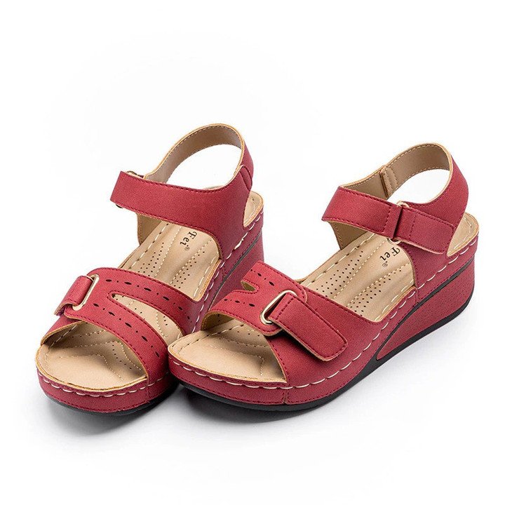 Orthopedic Wedge Velcro Leather Sandals