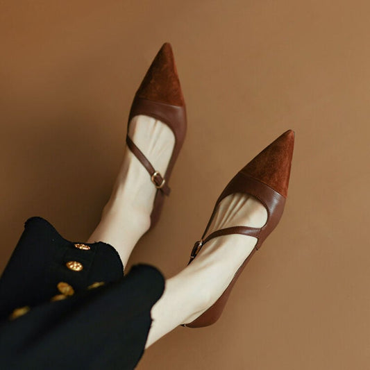 Daniesha Pointy Toe Block Heels Mary Jane Shoes