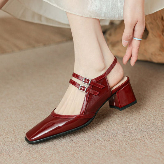 Jaelynn Square Toe Block Heels Slingback Shoes