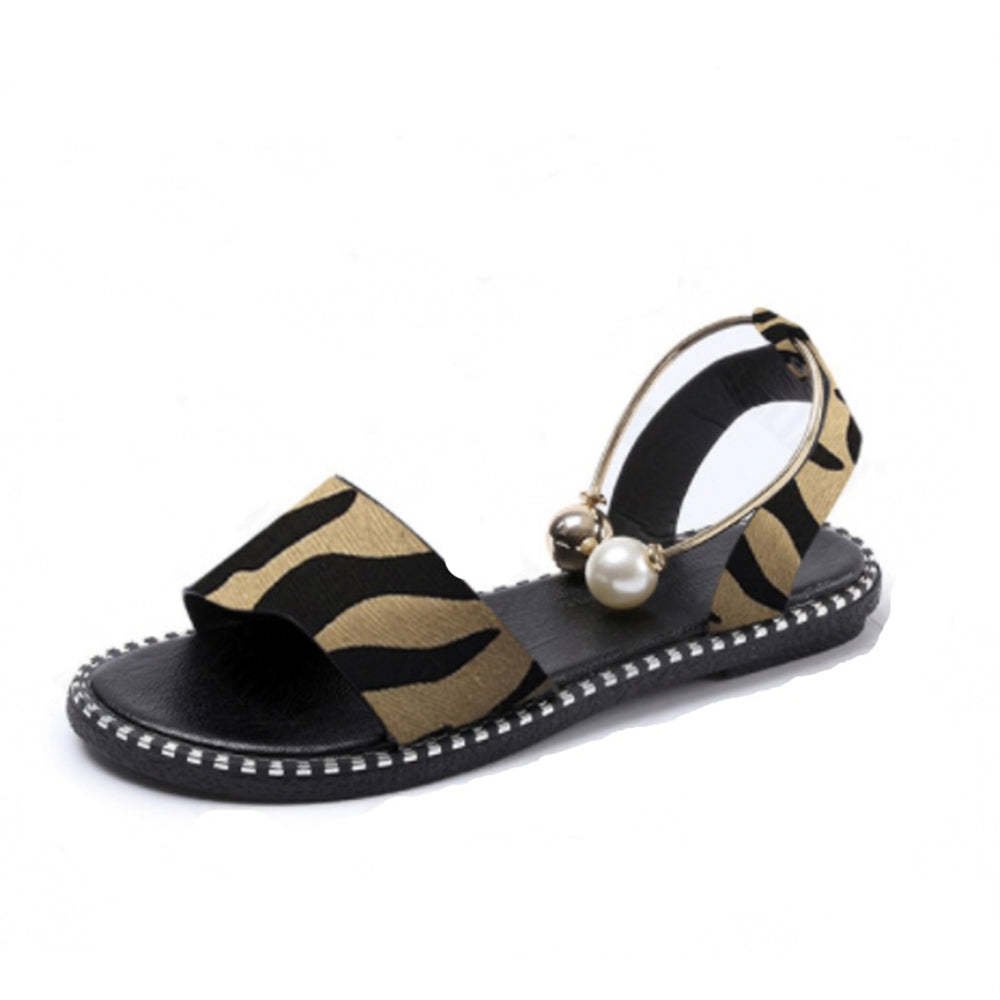 Fashion Casual Open Toe Pearl Decor Flat Sandals