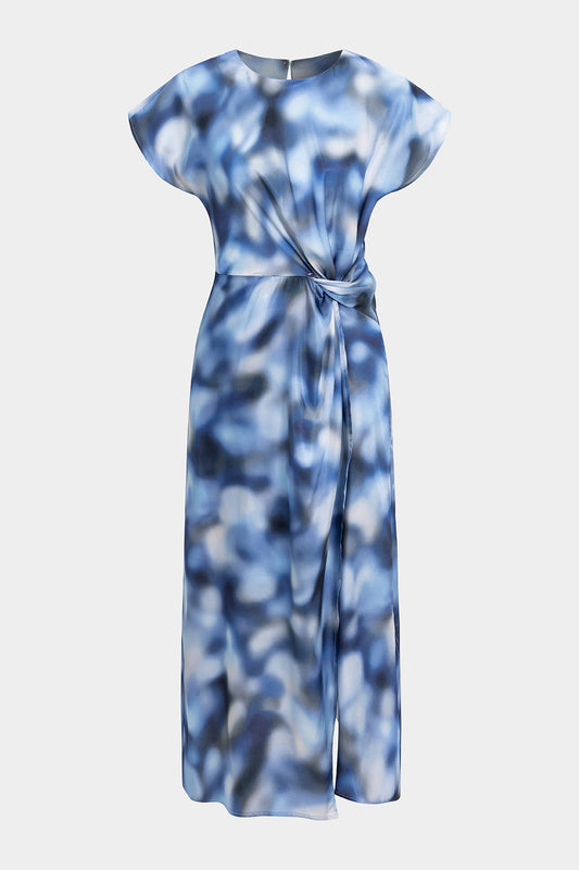 Tie Dye Print Chiffon Hollow Out Side Slit Sleeveless Maxi Dress