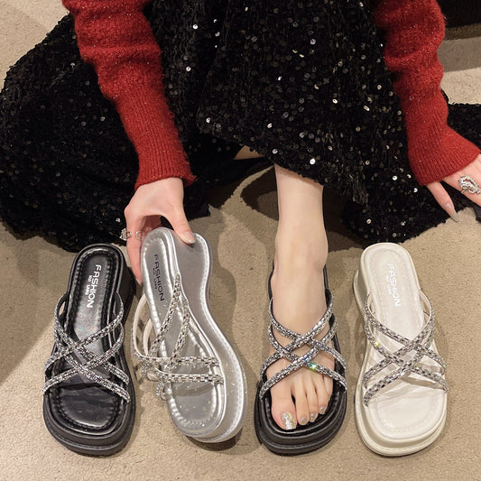 Women's Platform Rhinestone Outer Wear Fashion Open Sandals