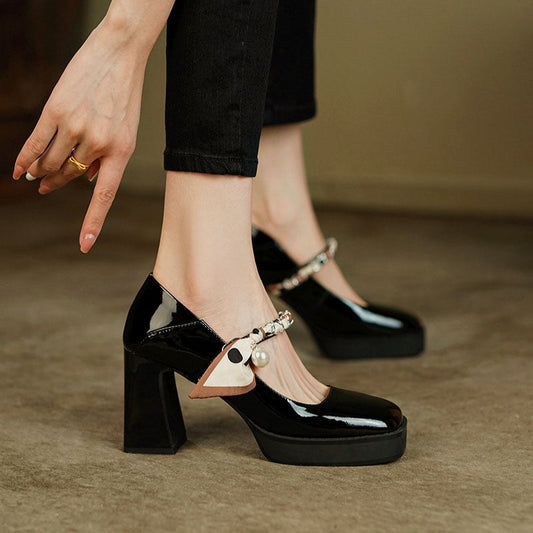 Izabella Square Toe Block Heels Mary Jane Shoes