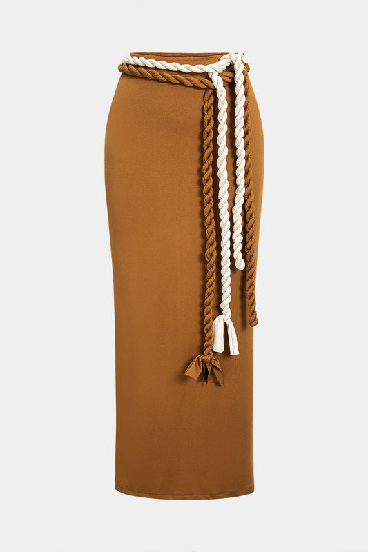 Tie Front Belted Skirt