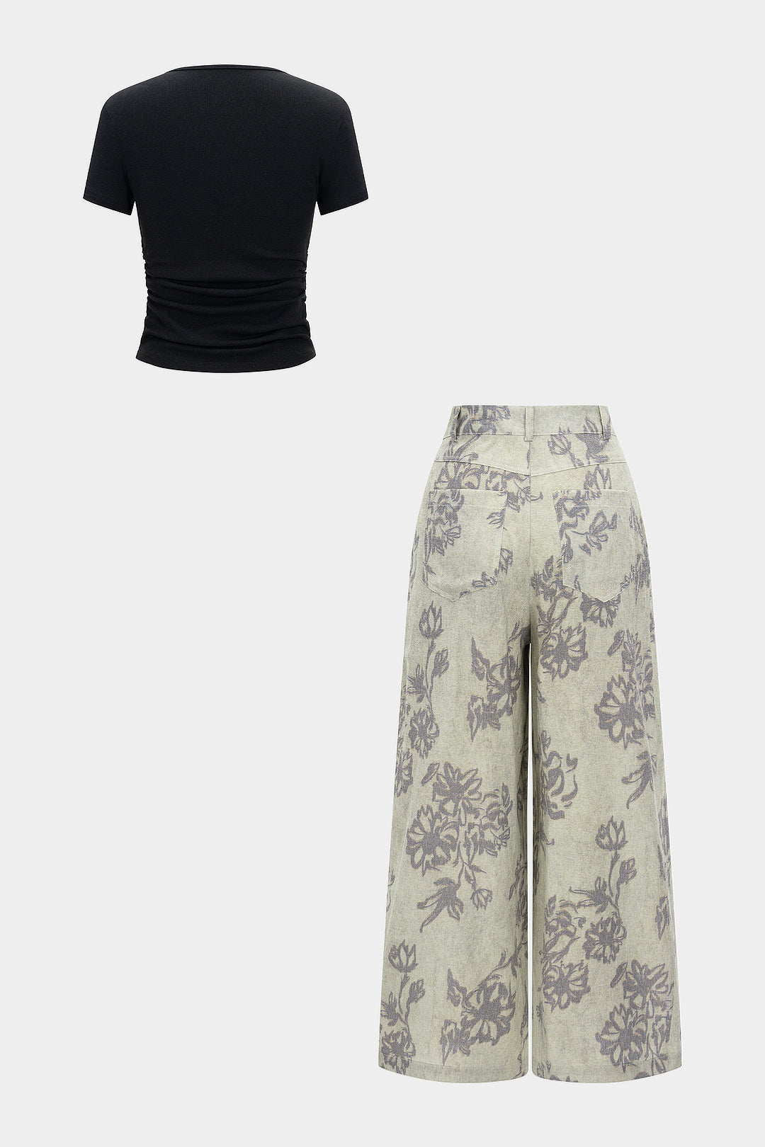 V-Neck Beaded Tank Top And Floral Print Trousers Set