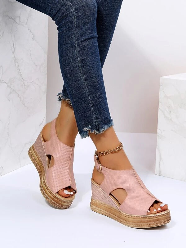 Buckle Detail Slingback Wedge Sandals