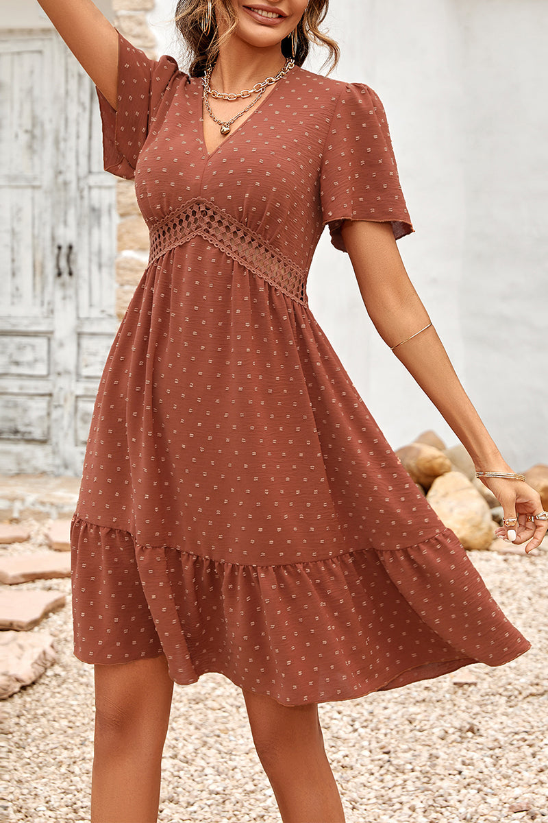 V-neck  Ruffle Sleeve Dress