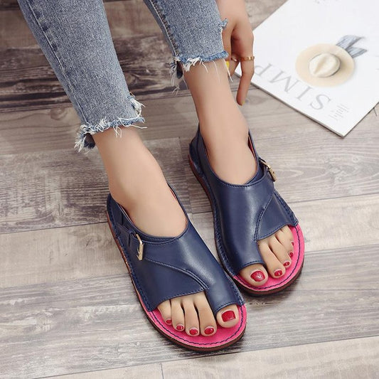 Women Casual Flat Heel Sandals Buckle Strap Open Toe Shoes
