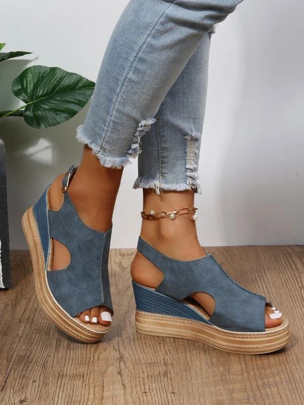 Buckle Detail Slingback Wedge Sandals