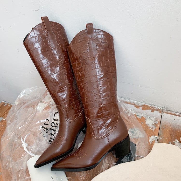 Western R Toe Boots Cowboy Boots Roper Cowgirl Boots Handmade Genuine Leather in Black/Brown - HIGH WESTERN BOOTS