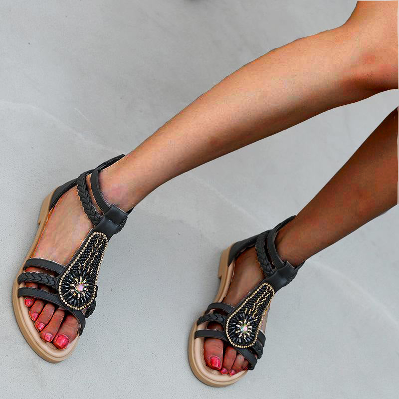 Bohemian Vintage Beaded Rhinestone Roman Sandals