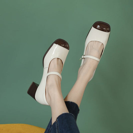 Wisia Square Toe Block Heels Mary Jane Shoes