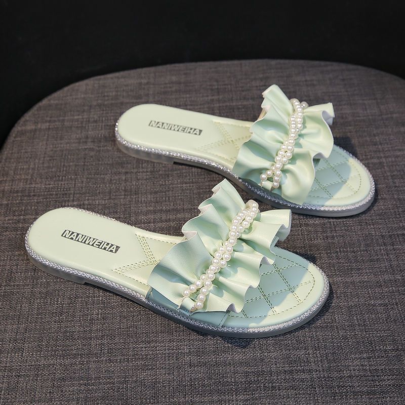 Women's Pearl Rhinestone Summer Outdoor Fashion Flat Sandals