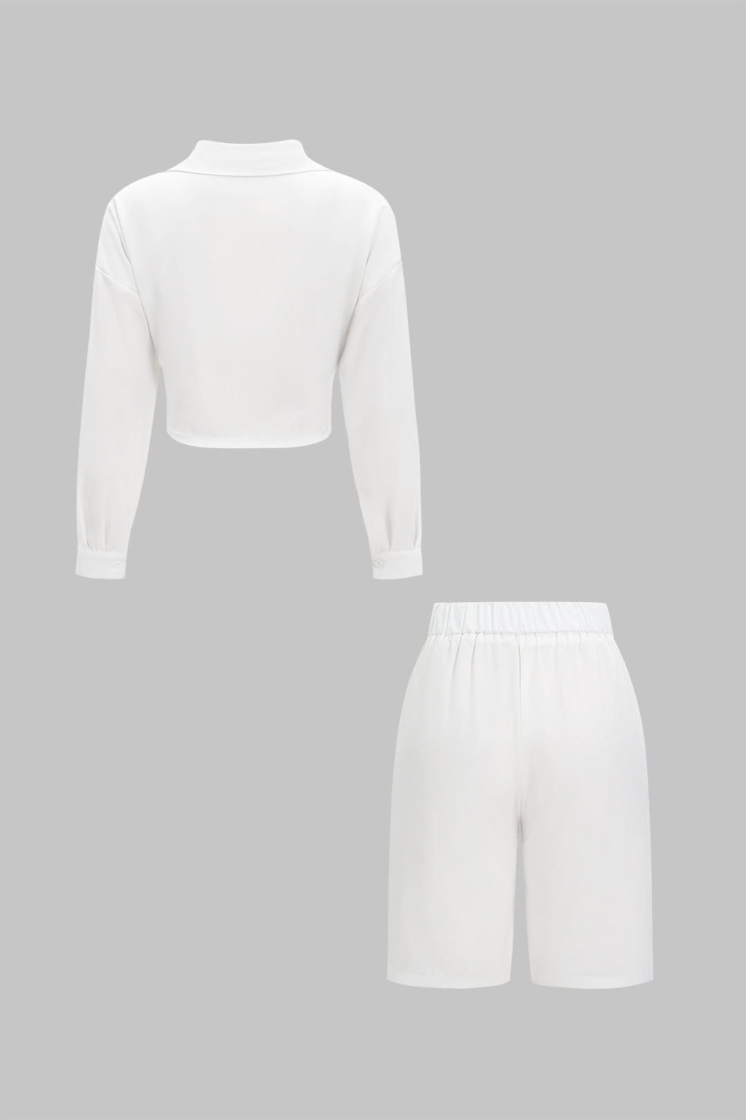 Tie Front Long-Sleeve Shirt And High Waist Shorts Set