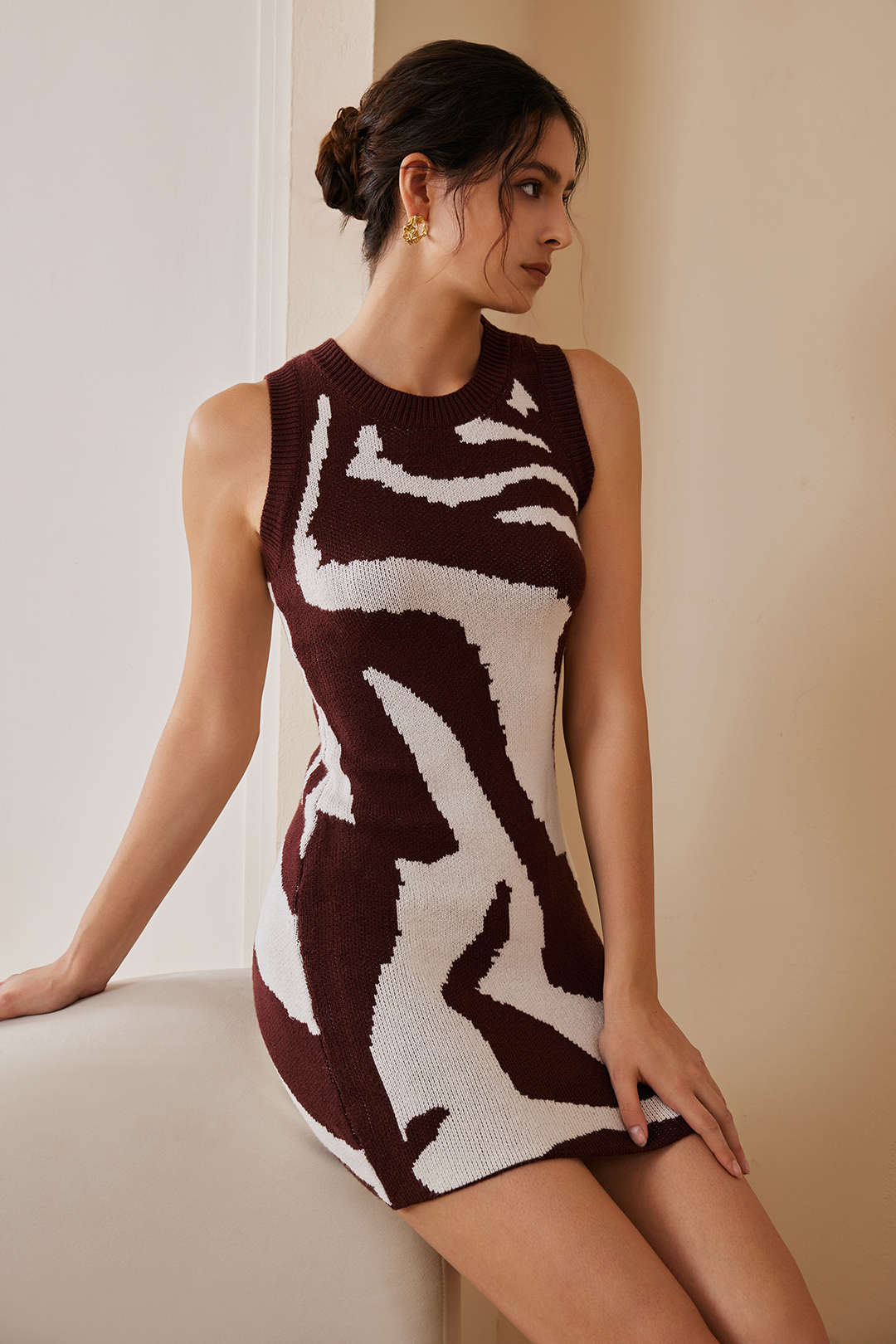 Zebra Print Tank Knit Mini Dress