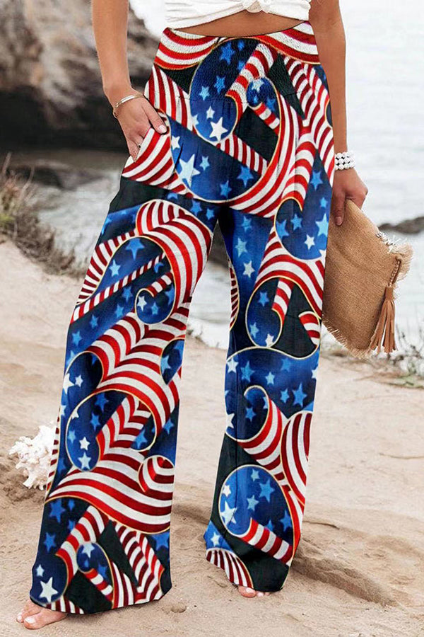 Print Casual Wide Leg Trousers