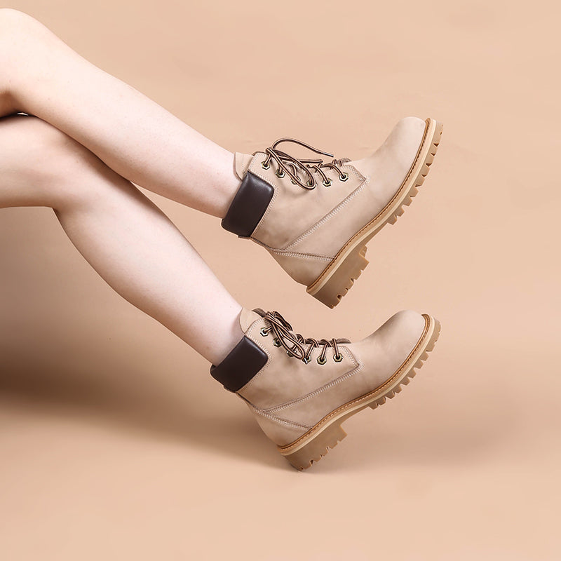 Women's Handmade High Lace-up Boot in Nubuck Calfskin Waterproof
