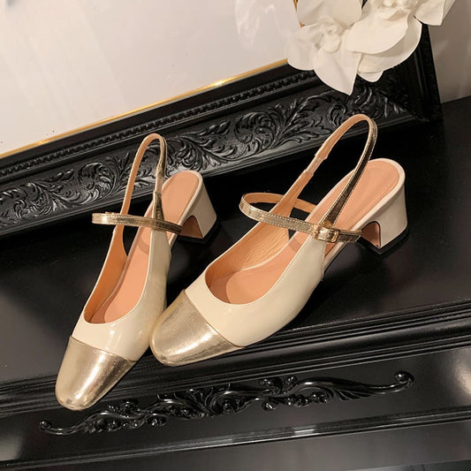 Keyona Square Toe Block Heels Slingback Shoes