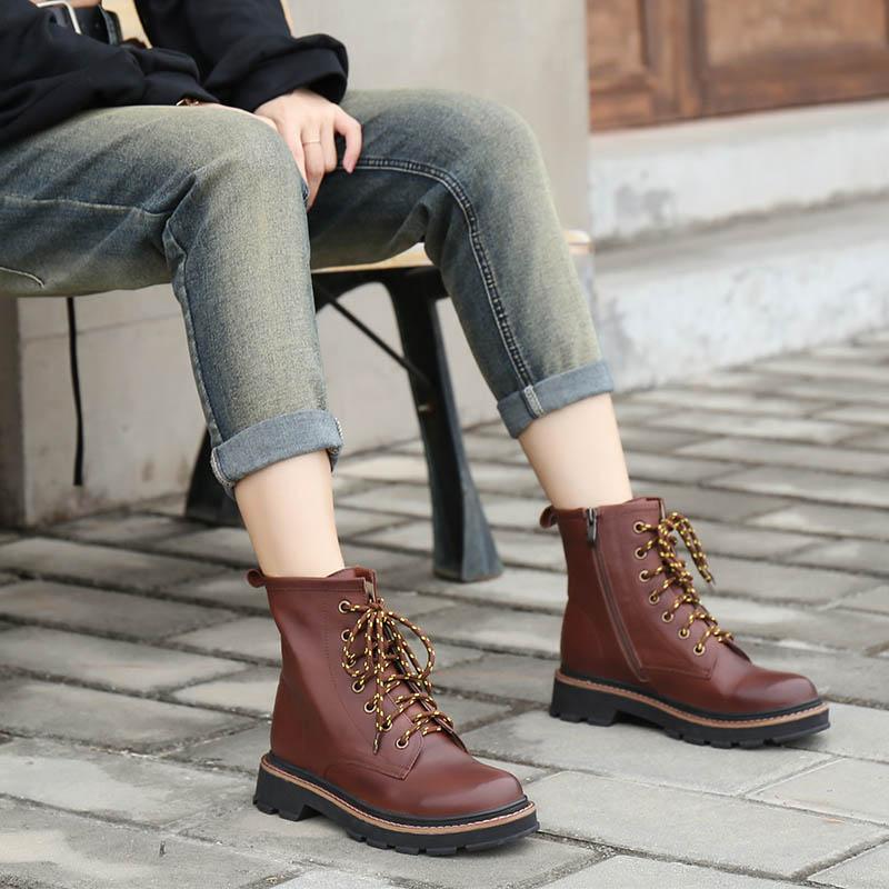 Women Leather Lace-Up Oxfords Round Toe Ankle Booties Black/Coffee