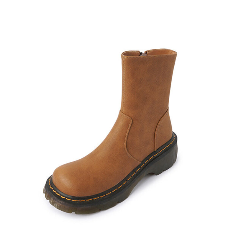 Classic Platform Chelsea Boots Handmade Genuine Leather Black/Orange