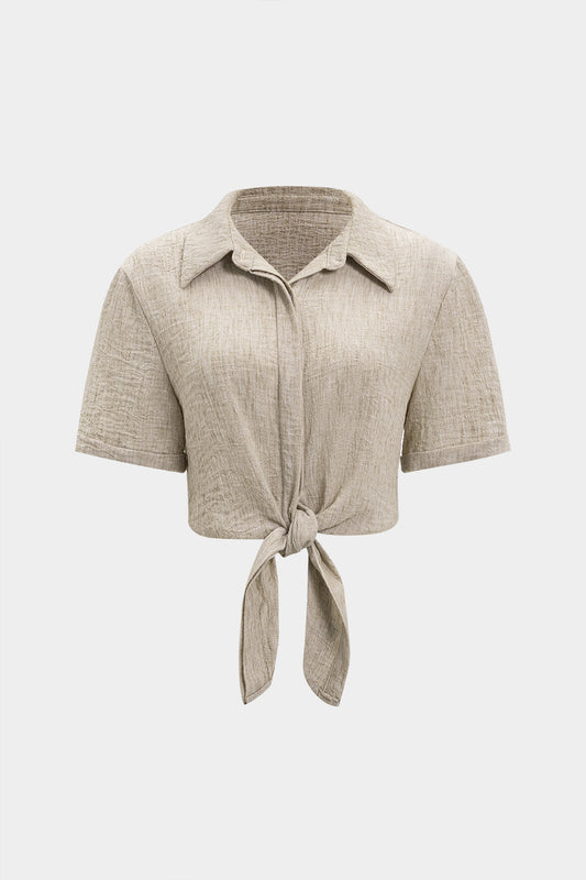 Tie Front Button Short-Sleeve Shirt