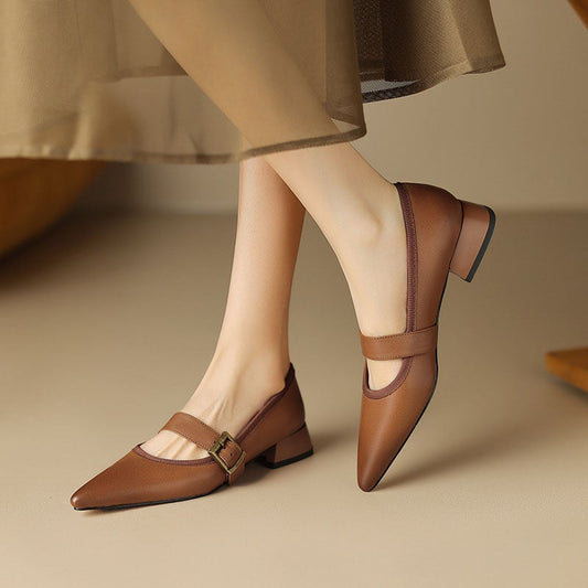 Jamie-Lynn Pointy Toe Block Heels Mary Jane Shoes