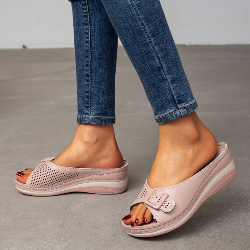 Female One-Word With Fish Mouth Sandals And Slippers Slope Heel Platform Slope Heel Casual Shoes