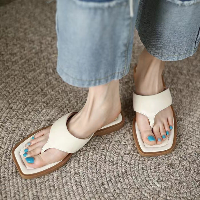 Women's French Style Flat Square Toe Summer Sandals