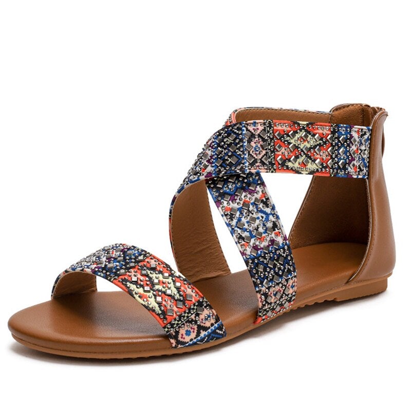 Women's Flat Sandals  Summer Clip Toe Retro Ladies Shoes