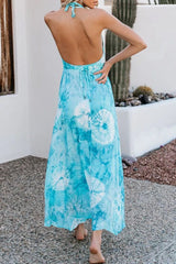 Tie-dye Print Backless Multicolor Maxi Dress