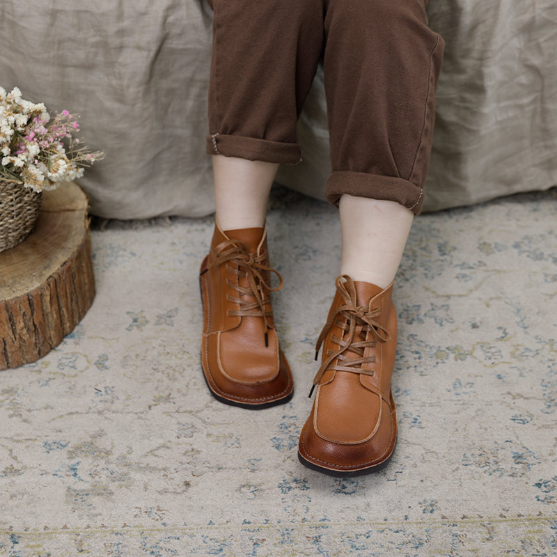 Women Handmade Genuine Leather Flat Ankle Boots Soft Designer Shoes