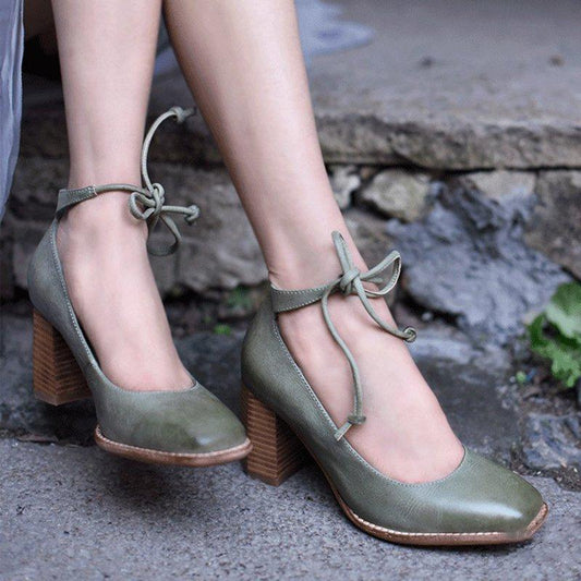 Elegant Chunky Heel Lace-up Pumps