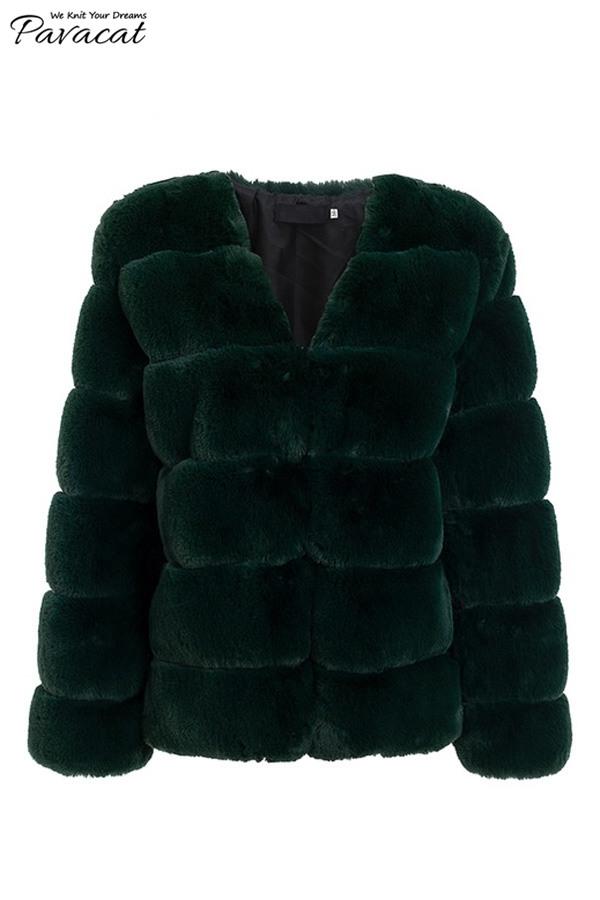 Elegant Thick Fluffy Faux Fur Coat - Light Gray