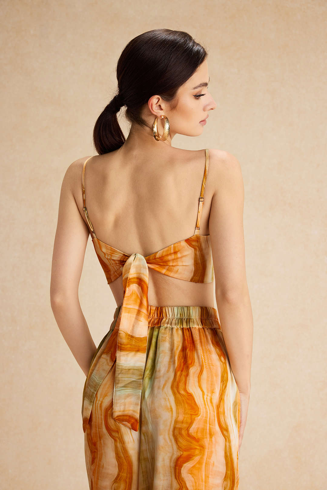 Tie Dye Print Tie Front Slip Cami Top