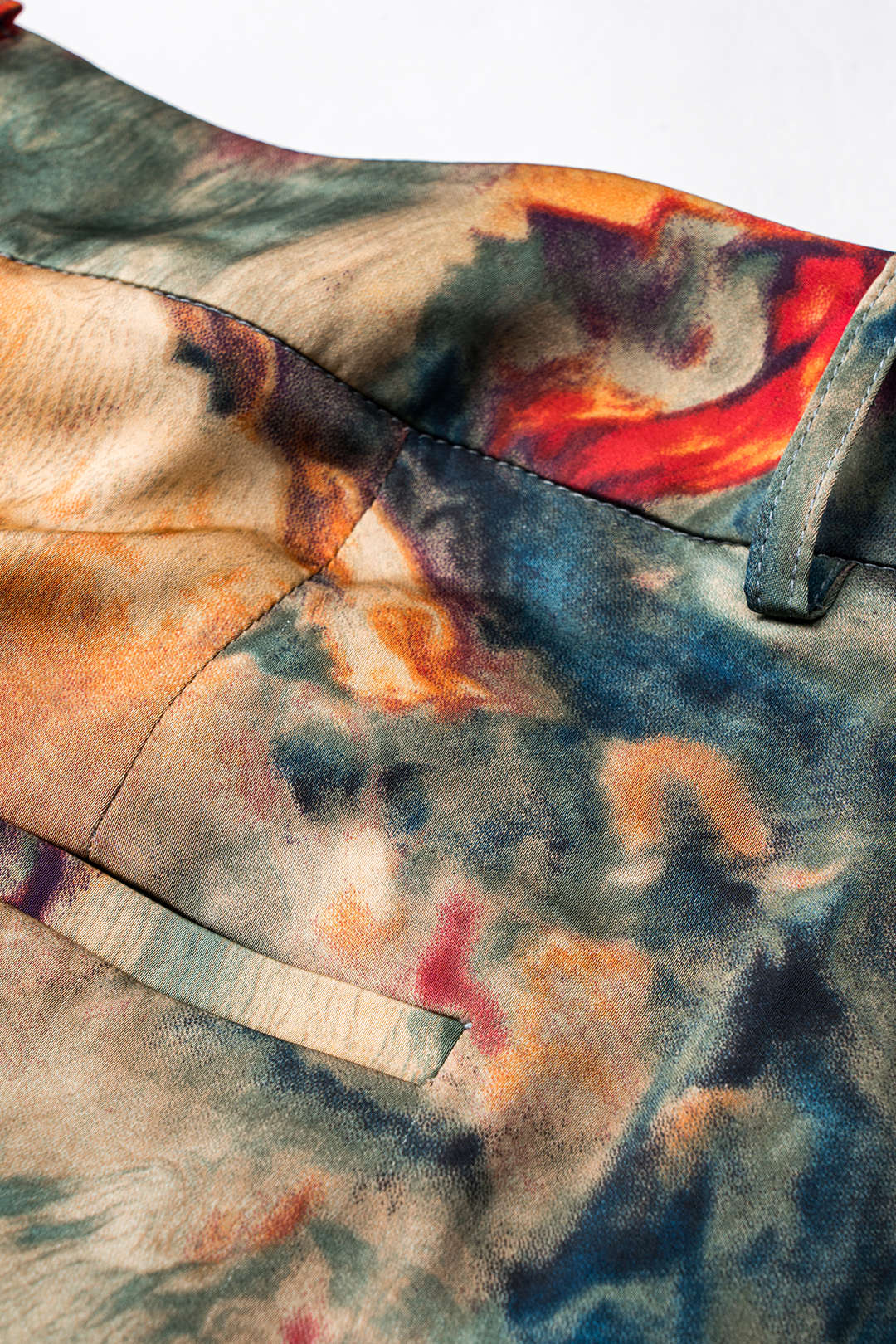 Watercolor Print Satin Fake Pocket Trousers