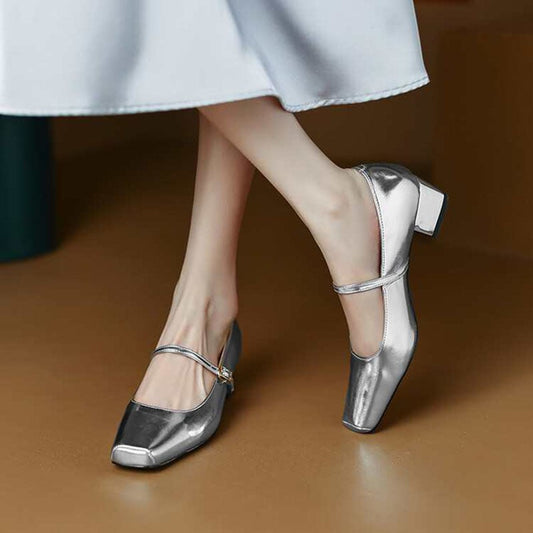 Jakelin Square Toe Block Heels Mary Jane Shoes