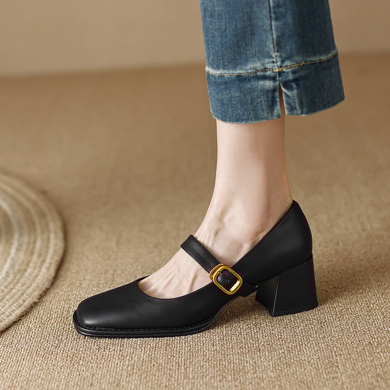 Nakiesha Square Toe Block Heels Mary Jane Shoes
