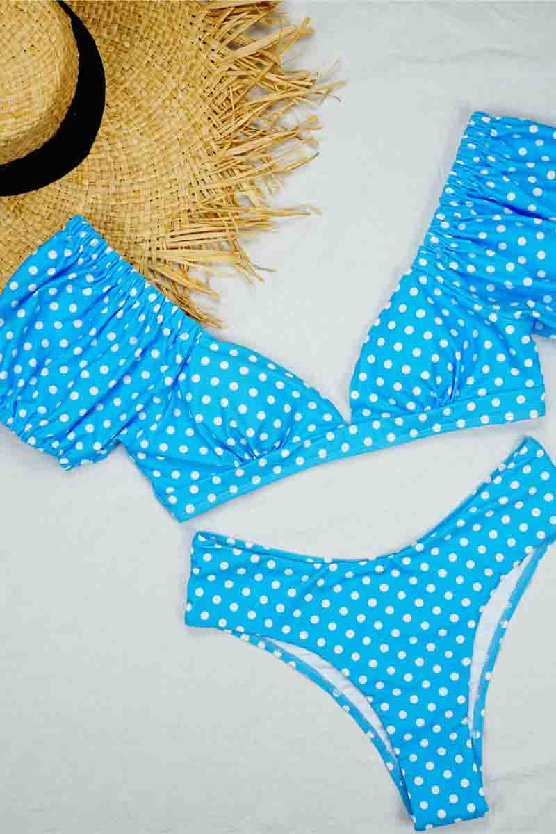 Bubble Sleeve Dot Print Two pieces Swimsuit (3 Colors)