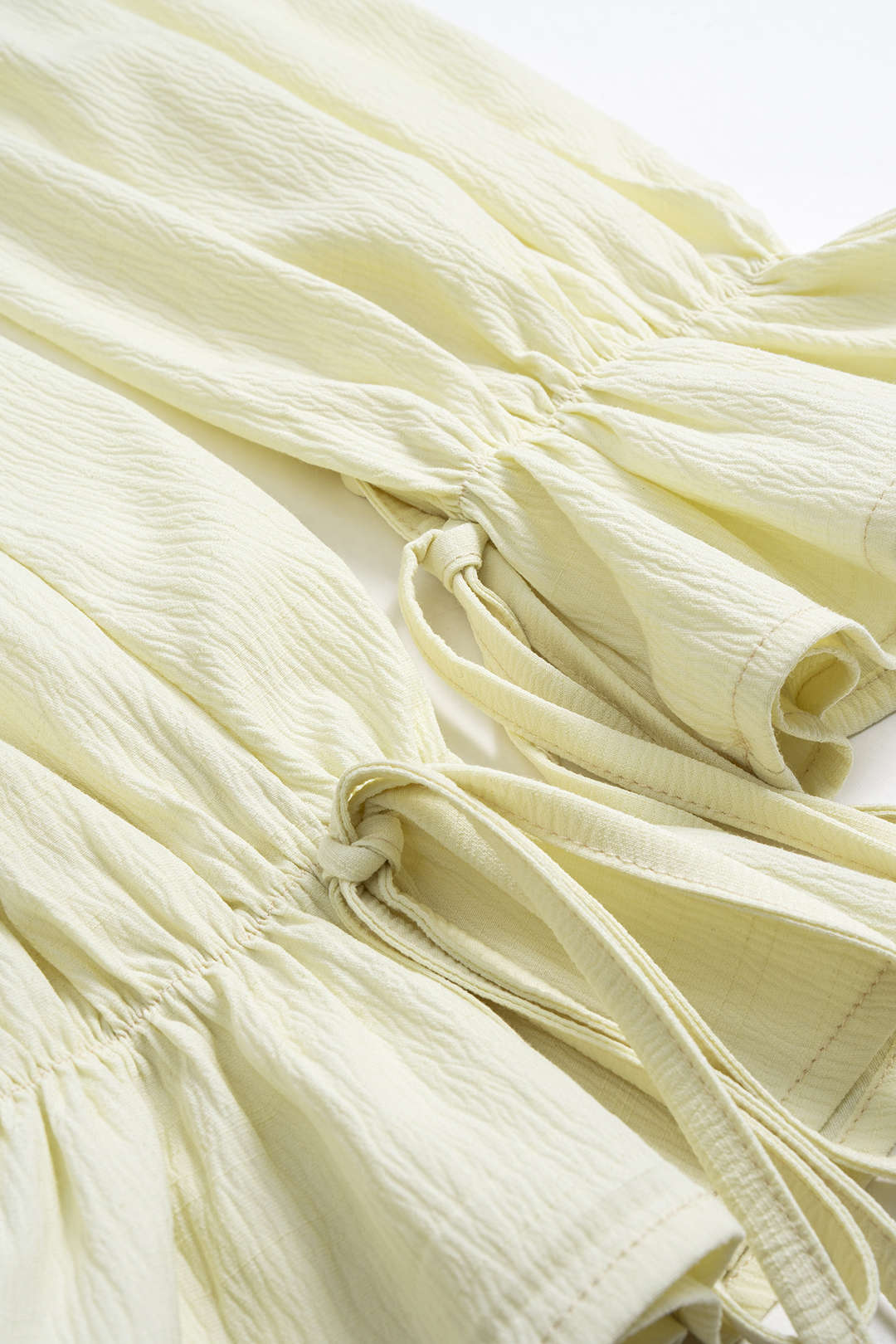 Tie Front Ruched Drawstring Long-Sleeve Shirt